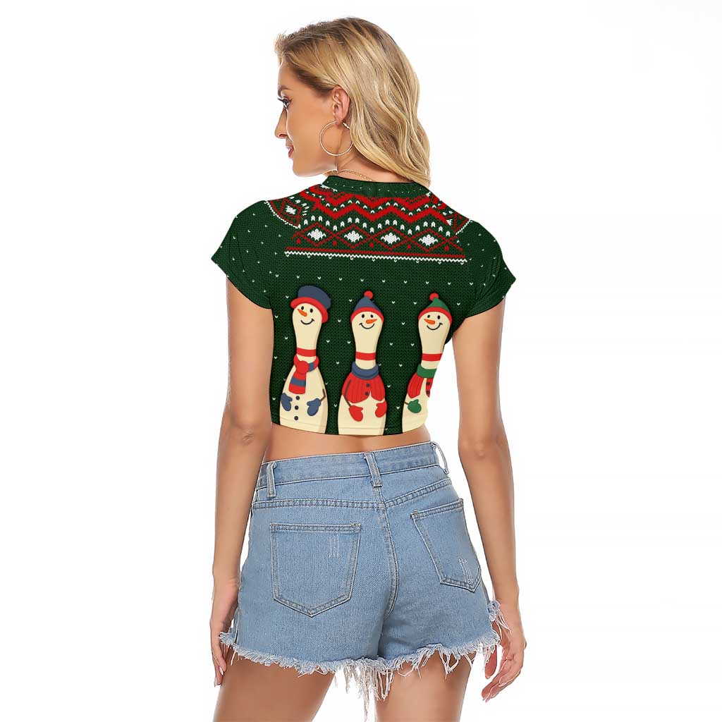 Christmas Bowling Rollin With My Snowmies Raglan Cropped T Shirt Xmas Holiday Patterns - Wonder Print Shop