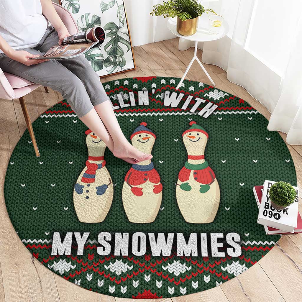 Christmas Bowling Rollin With My Snowmies Round Carpet Xmas Holiday Patterns - Wonder Print Shop