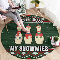 Christmas Bowling Rollin With My Snowmies Round Carpet Xmas Holiday Patterns - Wonder Print Shop