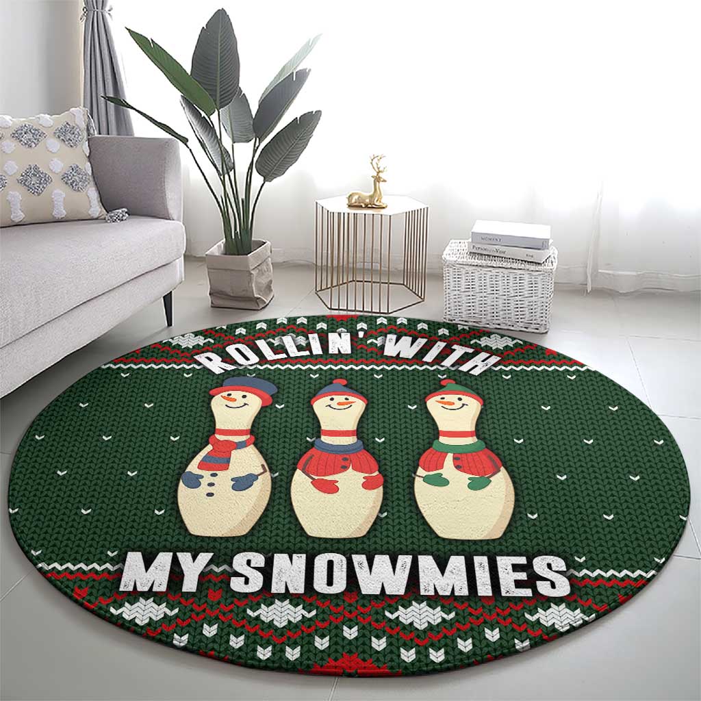 Christmas Bowling Rollin With My Snowmies Round Carpet Xmas Holiday Patterns - Wonder Print Shop