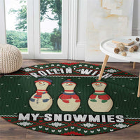 Christmas Bowling Rollin With My Snowmies Round Carpet Xmas Holiday Patterns - Wonder Print Shop