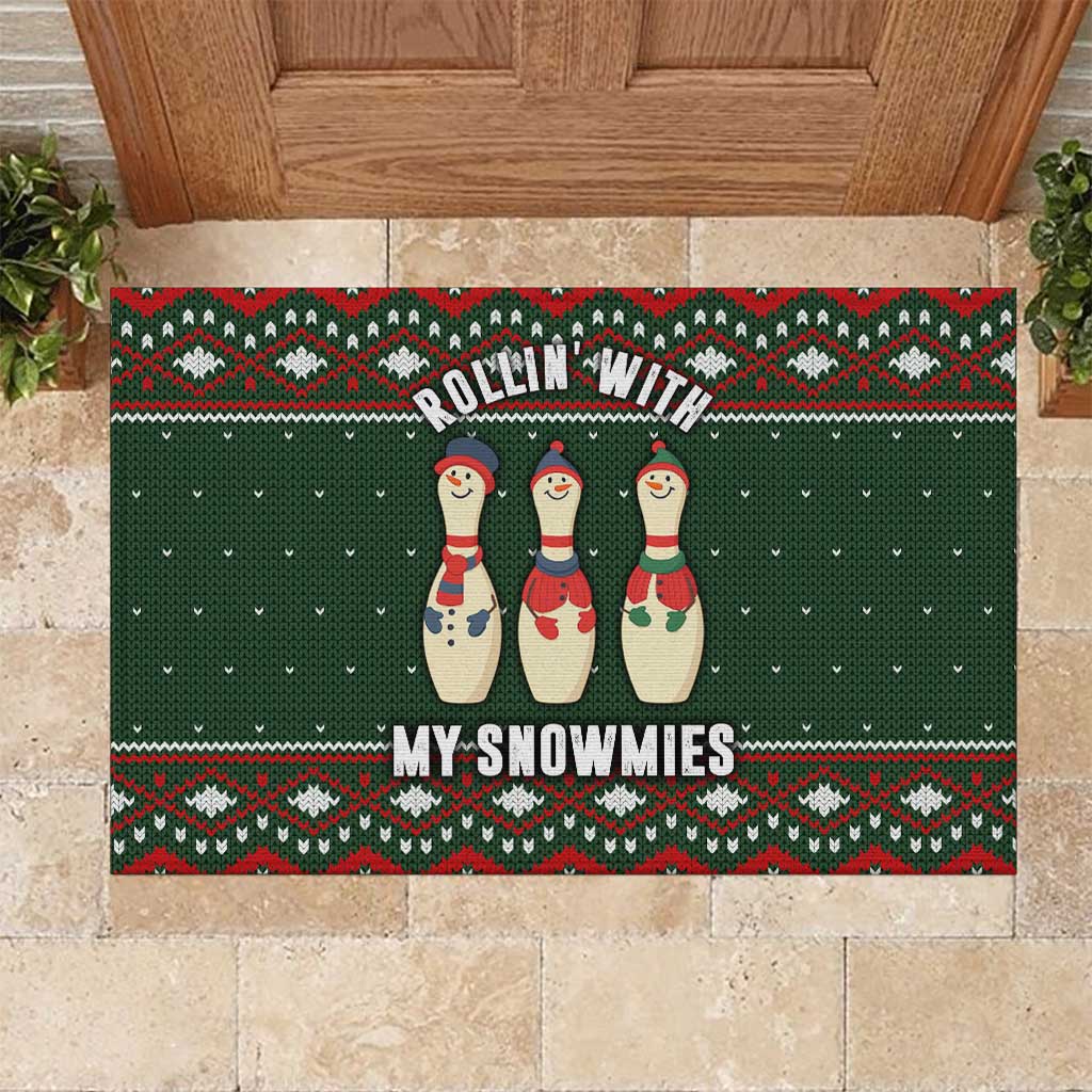 Christmas Bowling Rollin With My Snowmies Rubber Doormat Xmas Holiday Patterns - Wonder Print Shop