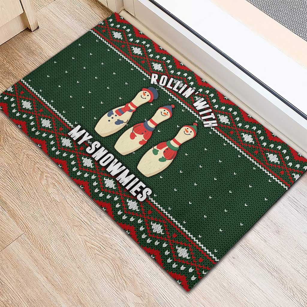 Christmas Bowling Rollin With My Snowmies Rubber Doormat Xmas Holiday Patterns - Wonder Print Shop