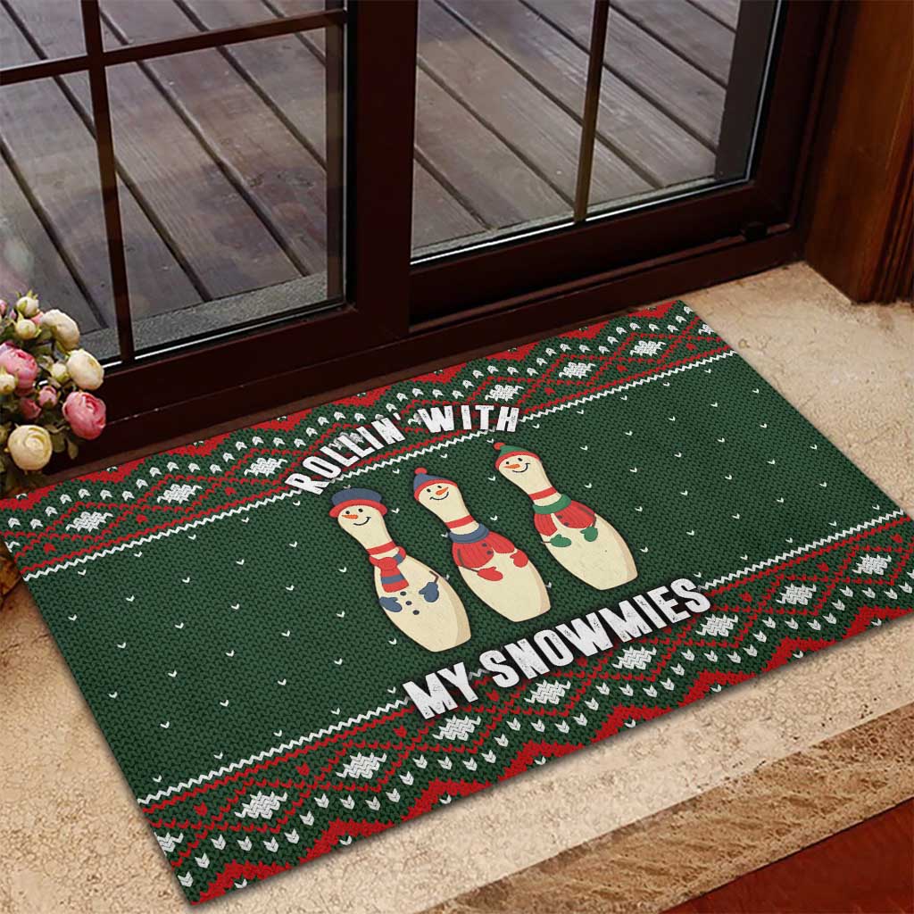 Christmas Bowling Rollin With My Snowmies Rubber Doormat Xmas Holiday Patterns - Wonder Print Shop