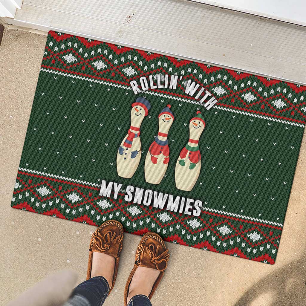 Christmas Bowling Rollin With My Snowmies Rubber Doormat Xmas Holiday Patterns - Wonder Print Shop