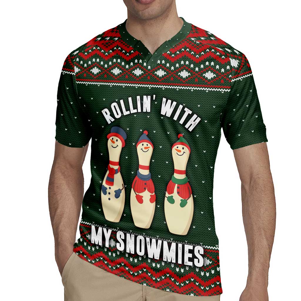 Christmas Bowling Rollin With My Snowmies Rugby Jersey Xmas Holiday Patterns - Wonder Print Shop