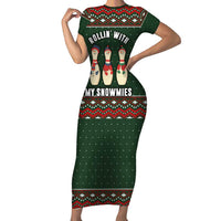 Christmas Bowling Rollin With My Snowmies Short Sleeve Bodycon Dress Xmas Holiday Patterns - Wonder Print Shop