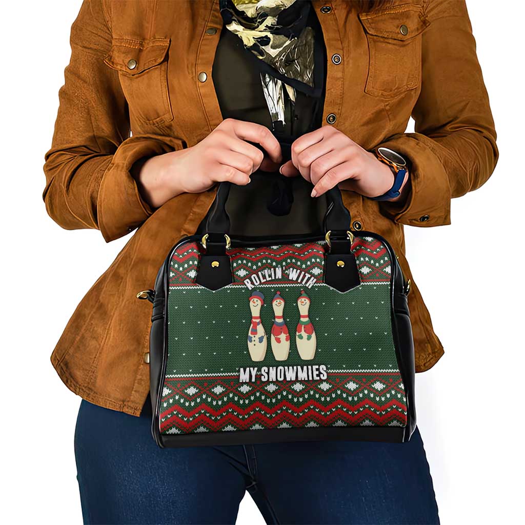 Christmas Bowling Rollin With My Snowmies Shoulder Handbag Xmas Holiday Patterns - Wonder Print Shop