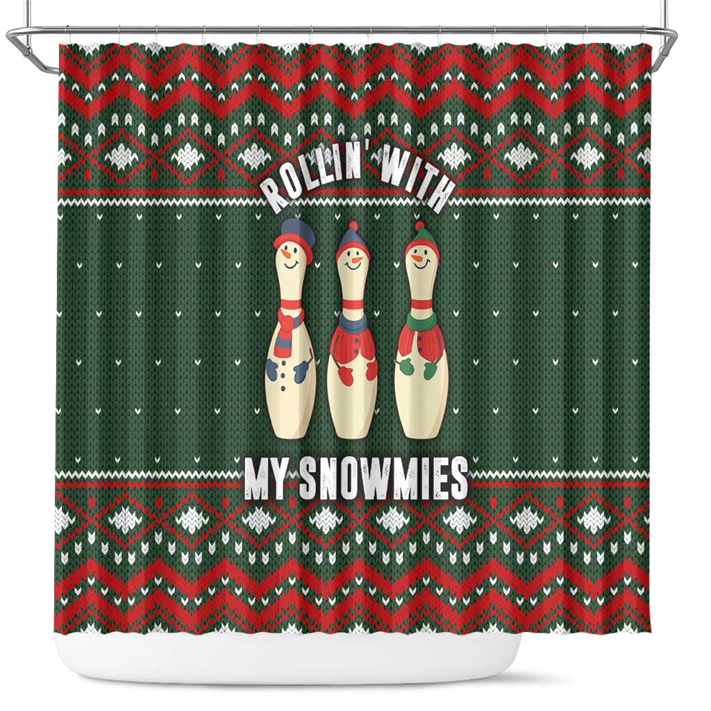 Christmas Bowling Rollin With My Snowmies Shower Curtain Xmas Holiday Patterns - Wonder Print Shop