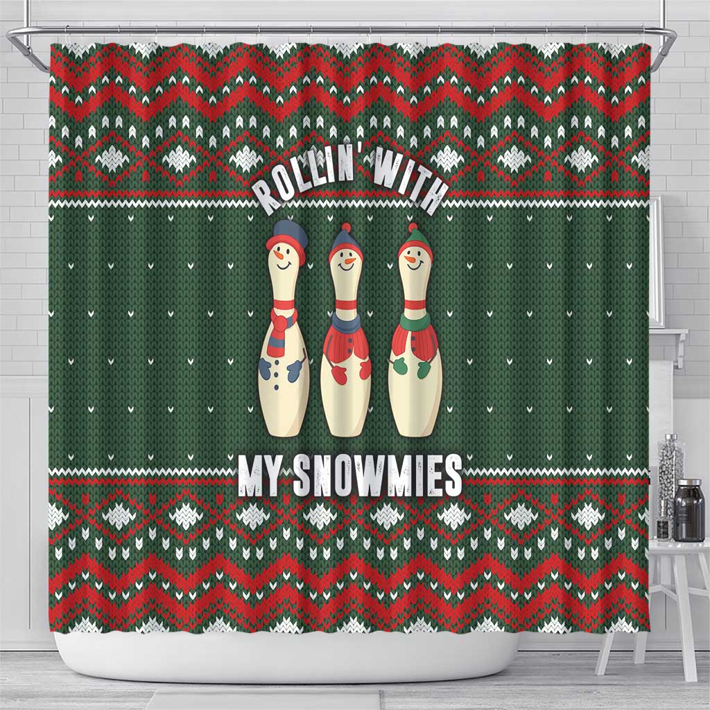 Christmas Bowling Rollin With My Snowmies Shower Curtain Xmas Holiday Patterns - Wonder Print Shop