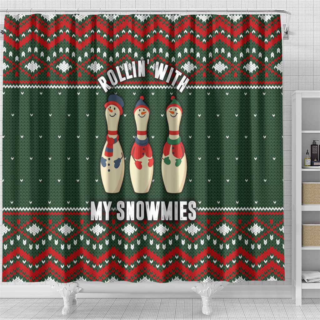 Christmas Bowling Rollin With My Snowmies Shower Curtain Xmas Holiday Patterns - Wonder Print Shop