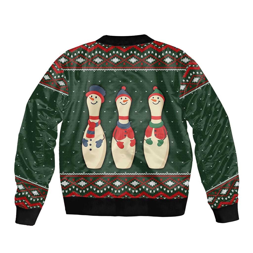 Christmas Bowling Rollin With My Snowmies Sleeve Zip Bomber Jacket Xmas Holiday Patterns - Wonder Print Shop