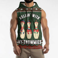 Christmas Bowling Rollin With My Snowmies Sleeveless Hoodie Xmas Holiday Patterns - Wonder Print Shop