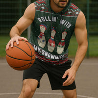 Christmas Bowling Rollin With My Snowmies Sleeveless Hoodie Xmas Holiday Patterns - Wonder Print Shop