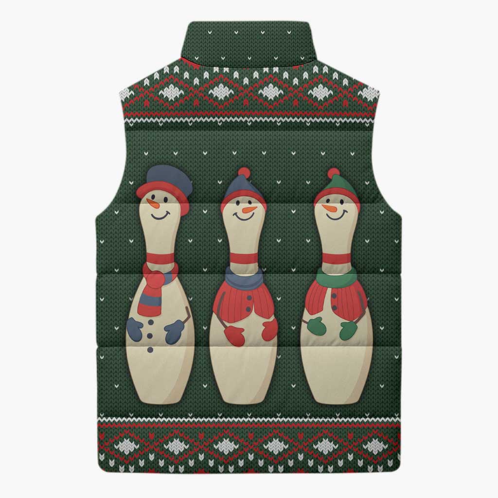 Christmas Bowling Rollin With My Snowmies Sleeveless Puffer Jacket Xmas Holiday Patterns - Wonder Print Shop
