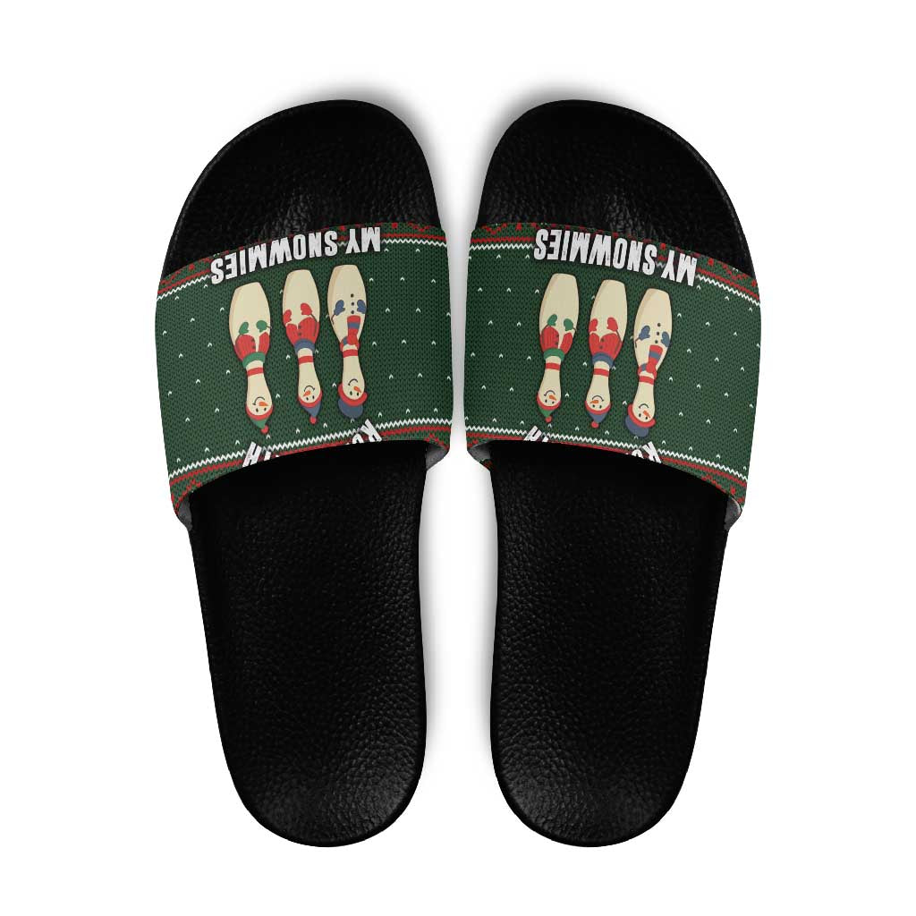 Christmas Bowling Rollin With My Snowmies Slide Sandals Xmas Holiday Patterns - Wonder Print Shop