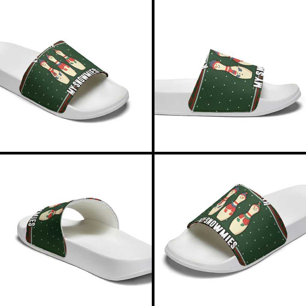 Christmas Bowling Rollin With My Snowmies Slide Sandals Xmas Holiday Patterns - Wonder Print Shop