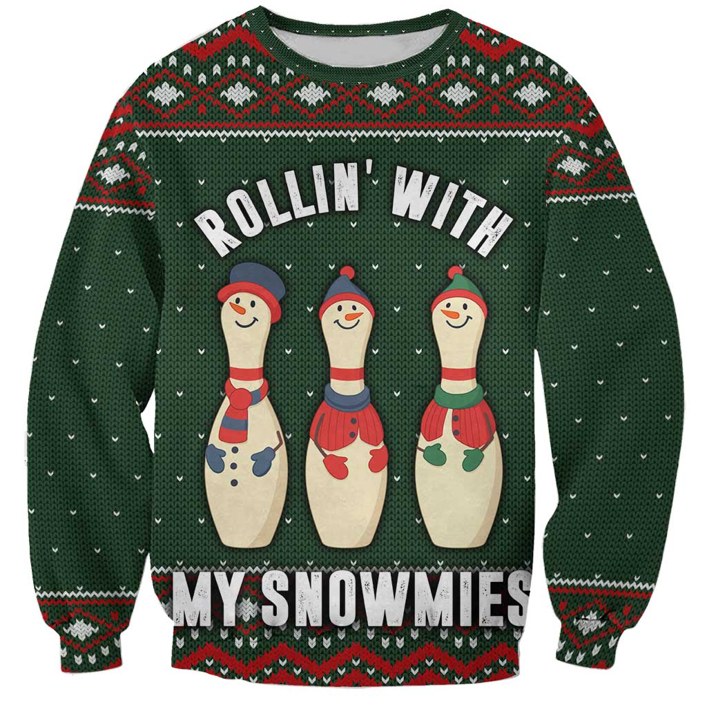 Christmas Bowling Rollin With My Snowmies Sweatshirt Xmas Holiday Patterns - Wonder Print Shop