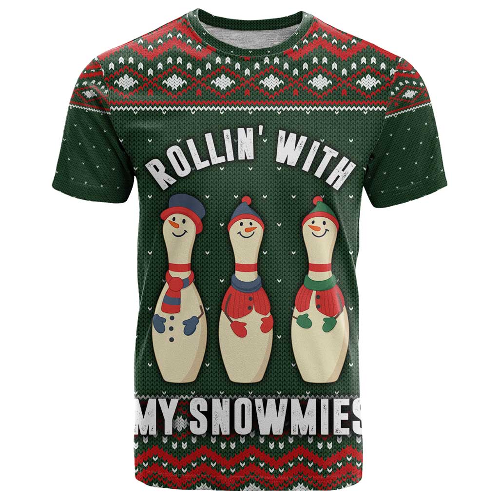 Christmas Bowling Rollin With My Snowmies T Shirt Xmas Holiday Patterns - Wonder Print Shop