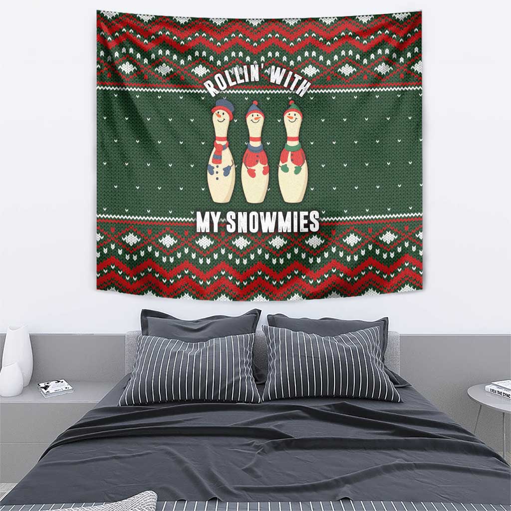Christmas Bowling Rollin With My Snowmies Tapestry Xmas Holiday Patterns - Wonder Print Shop
