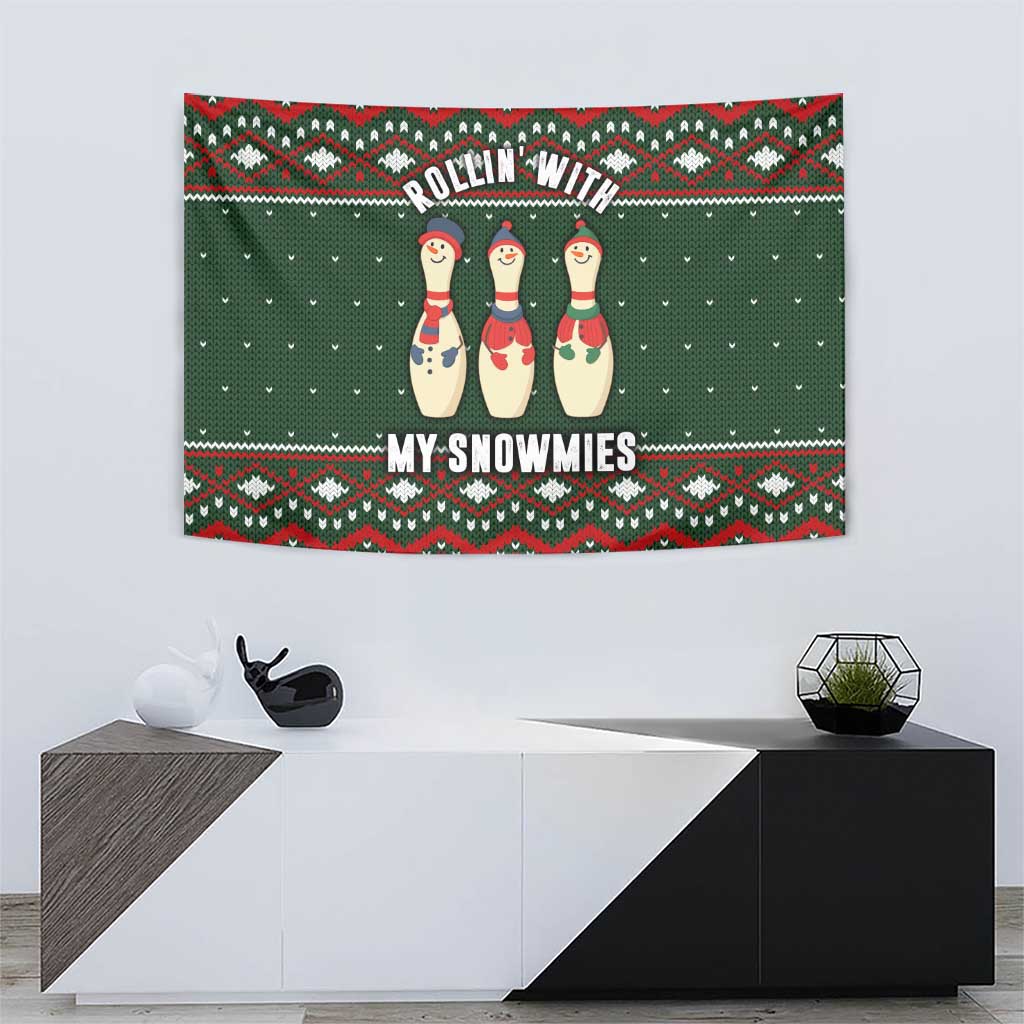 Christmas Bowling Rollin With My Snowmies Tapestry Xmas Holiday Patterns - Wonder Print Shop