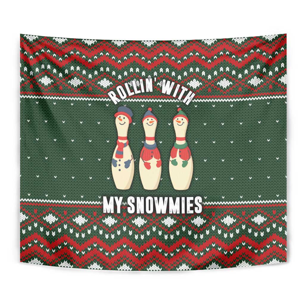 Christmas Bowling Rollin With My Snowmies Tapestry Xmas Holiday Patterns - Wonder Print Shop
