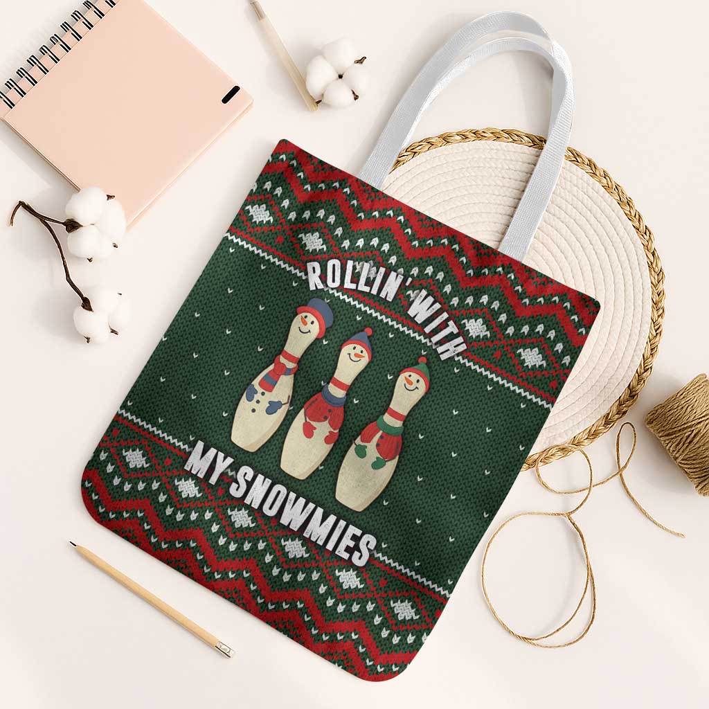Christmas Bowling Rollin With My Snowmies Tote Bag Xmas Holiday Patterns - Wonder Print Shop