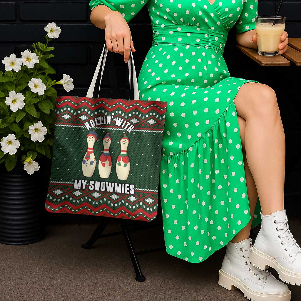 Christmas Bowling Rollin With My Snowmies Tote Bag Xmas Holiday Patterns - Wonder Print Shop