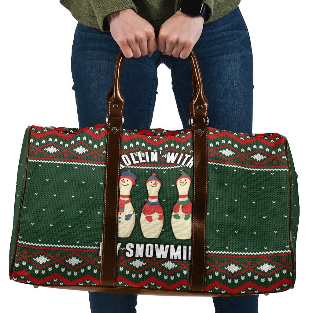 Christmas Bowling Rollin With My Snowmies Travel Bag Xmas Holiday Patterns - Wonder Print Shop