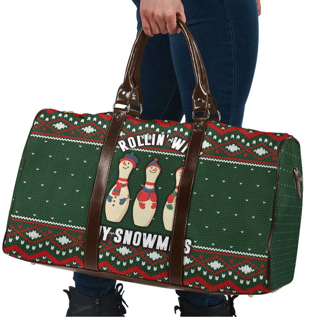 Christmas Bowling Rollin With My Snowmies Travel Bag Xmas Holiday Patterns - Wonder Print Shop