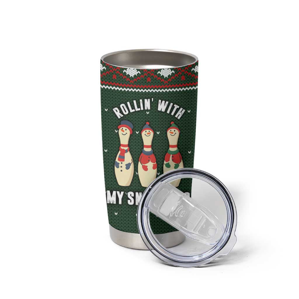 Christmas Bowling Rollin With My Snowmies Tumbler Cup Xmas Holiday Patterns - Wonder Print Shop