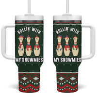 Christmas Bowling Rollin With My Snowmies Tumbler With Handle Xmas Holiday Patterns - Wonder Print Shop