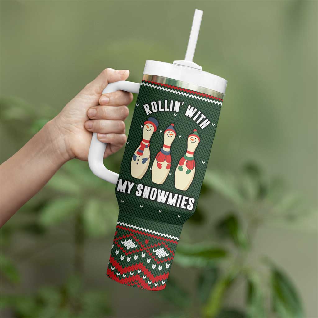 Christmas Bowling Rollin With My Snowmies Tumbler With Handle Xmas Holiday Patterns - Wonder Print Shop