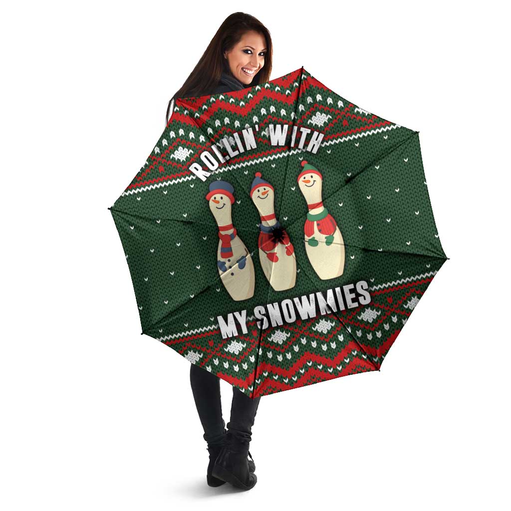 Christmas Bowling Rollin With My Snowmies Umbrella Xmas Holiday Patterns - Wonder Print Shop