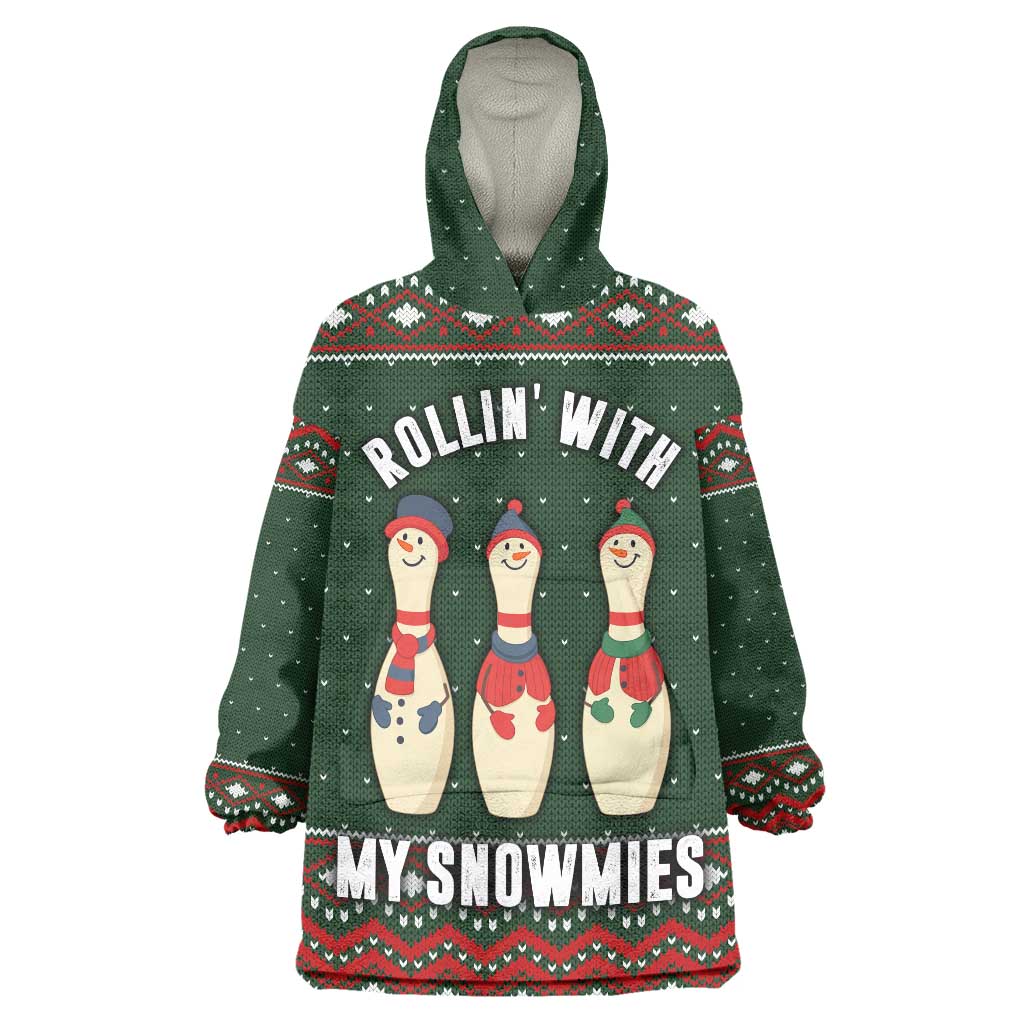 Christmas Bowling Rollin With My Snowmies Wearable Blanket Hoodie Xmas Holiday Patterns - Wonder Print Shop