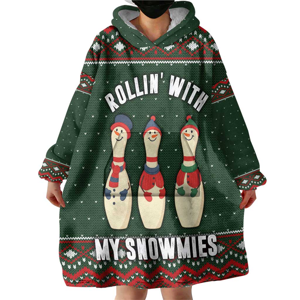 Christmas Bowling Rollin With My Snowmies Wearable Blanket Hoodie Xmas Holiday Patterns - Wonder Print Shop