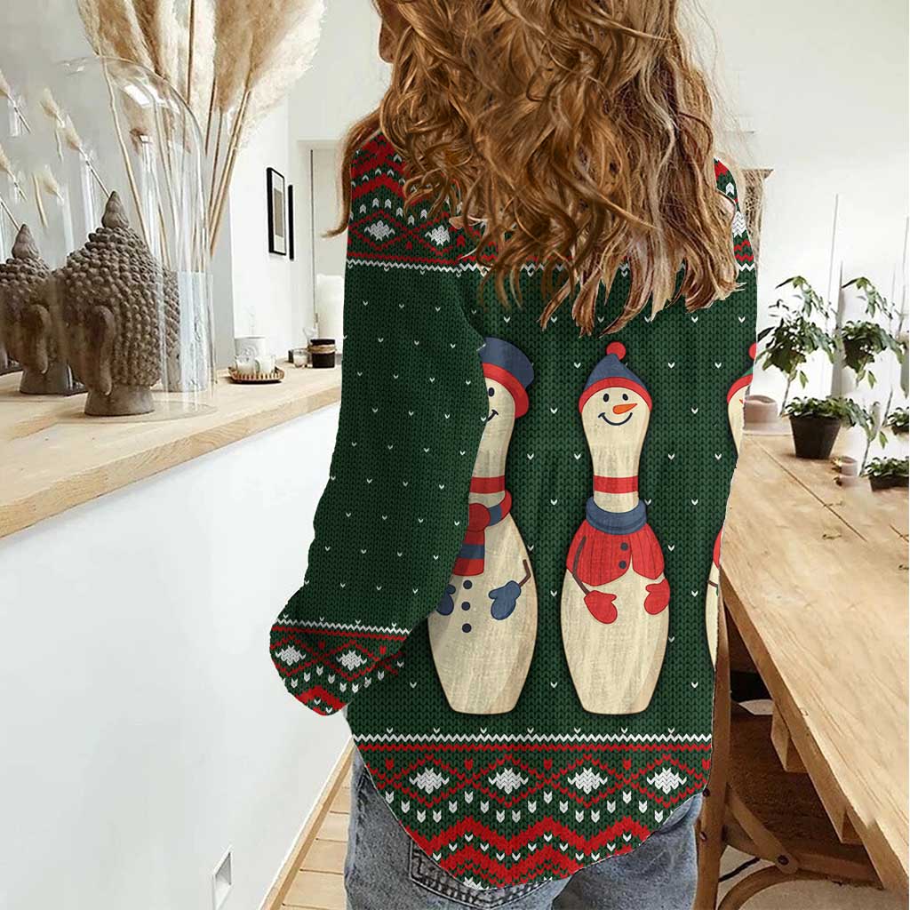 Christmas Bowling Rollin With My Snowmies Women Casual Shirt Xmas Holiday Patterns - Wonder Print Shop