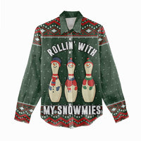 Christmas Bowling Rollin With My Snowmies Women Casual Shirt Xmas Holiday Patterns - Wonder Print Shop