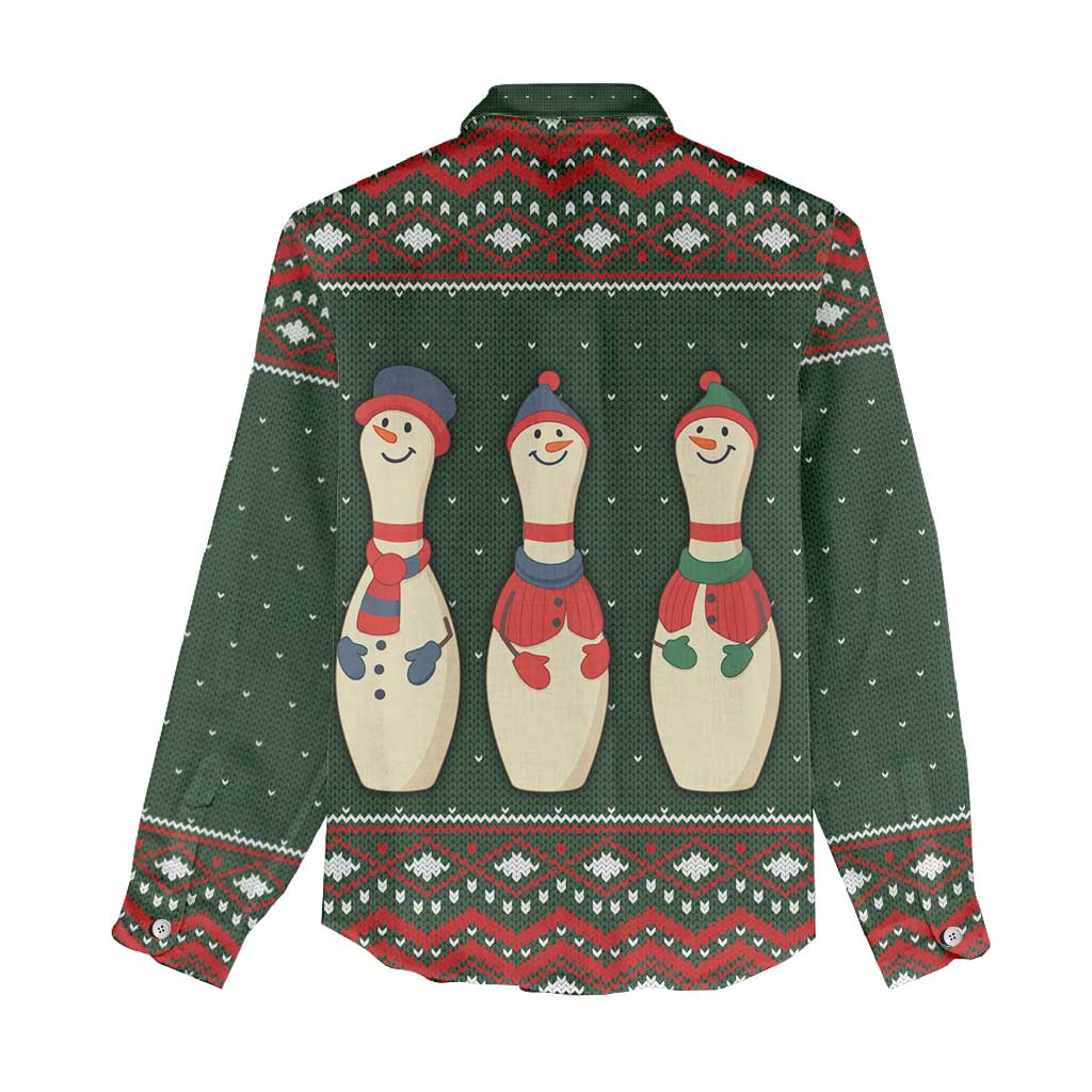 Christmas Bowling Rollin With My Snowmies Women Casual Shirt Xmas Holiday Patterns - Wonder Print Shop