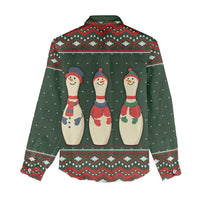 Christmas Bowling Rollin With My Snowmies Women Casual Shirt Xmas Holiday Patterns - Wonder Print Shop