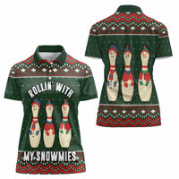 Christmas Bowling Rollin With My Snowmies Women Polo Shirt Xmas Holiday Patterns - Wonder Print Shop
