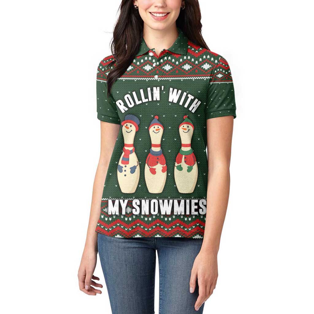 Christmas Bowling Rollin With My Snowmies Women Polo Shirt Xmas Holiday Patterns - Wonder Print Shop