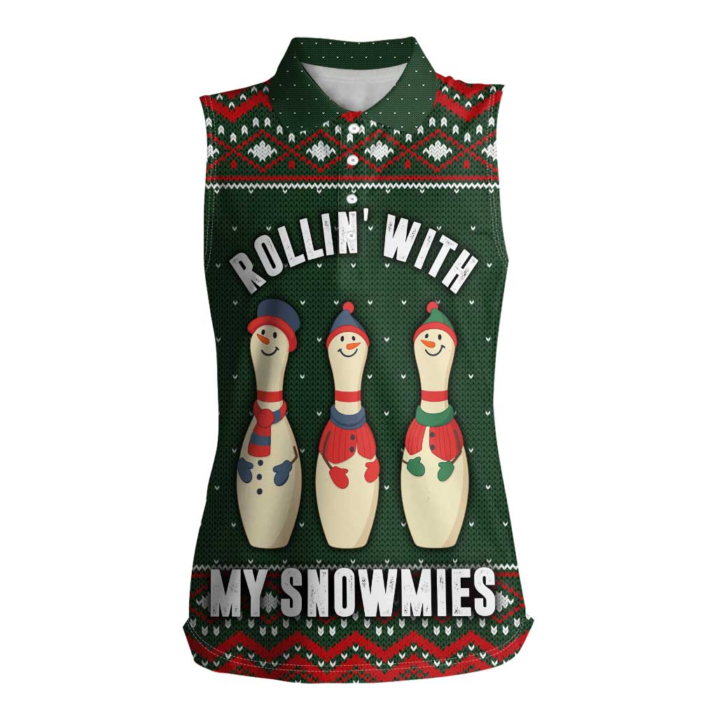 Christmas Bowling Rollin With My Snowmies Women Sleeveless Polo Shirt Xmas Holiday Patterns - Wonder Print Shop