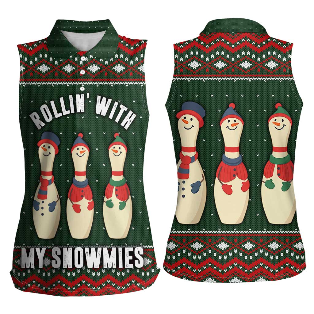 Christmas Bowling Rollin With My Snowmies Women Sleeveless Polo Shirt Xmas Holiday Patterns - Wonder Print Shop