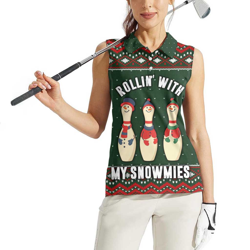 Christmas Bowling Rollin With My Snowmies Women Sleeveless Polo Shirt Xmas Holiday Patterns - Wonder Print Shop