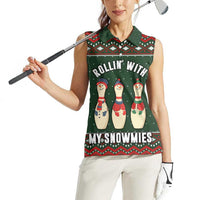 Christmas Bowling Rollin With My Snowmies Women Sleeveless Polo Shirt Xmas Holiday Patterns - Wonder Print Shop