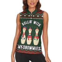 Christmas Bowling Rollin With My Snowmies Women Sleeveless Polo Shirt Xmas Holiday Patterns - Wonder Print Shop