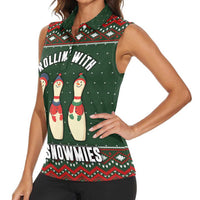 Christmas Bowling Rollin With My Snowmies Women Sleeveless Polo Shirt Xmas Holiday Patterns - Wonder Print Shop