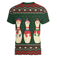 Christmas Bowling Rollin With My Snowmies Women V-Neck T-Shirt Xmas Holiday Patterns - Wonder Print Shop