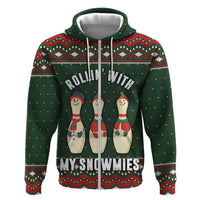 Christmas Bowling Rollin With My Snowmies Zip Hoodie Xmas Holiday Patterns - Wonder Print Shop